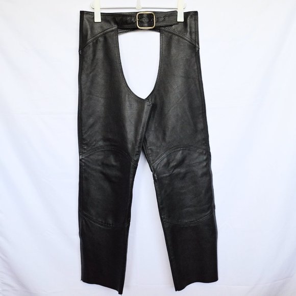 Leather Heavy Black Moto Biker Chaps - Picture 1 of 8